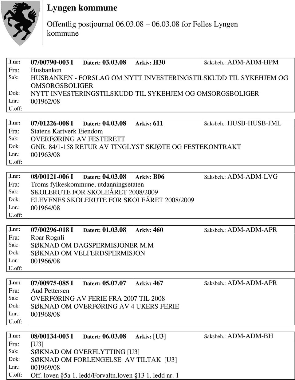 nr: 07/01226-008 I Datert: 04.03.08 Arkiv: 611 Saksbeh.: HUSB-HUSB-JML Fra: Statens Kartverk Eiendom Sak: OVERFØRING AV FESTERETT Dok: GNR. 84/1-158 RETUR AV TINGLYST SKJØTE OG FESTEKONTRAKT Lnr.