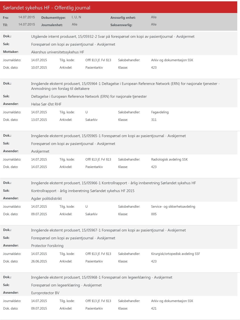 Reference Network (ERN) for nasjonale tjenester Helse Sør-Øst RHF U Fagavdeling Dok. dato: 13.07.