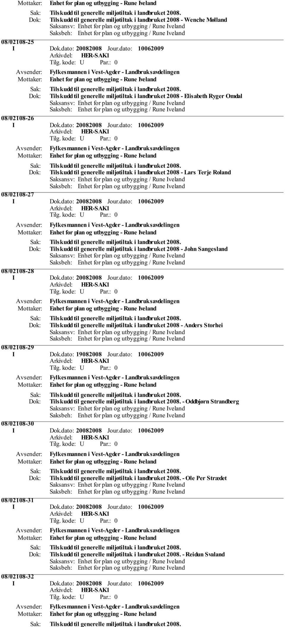 generelle miljøtiltak i landbruket 2008 - John Sangesland 08/02108-28 Tilskudd til generelle miljøtiltak i landbruket 2008 - Anders