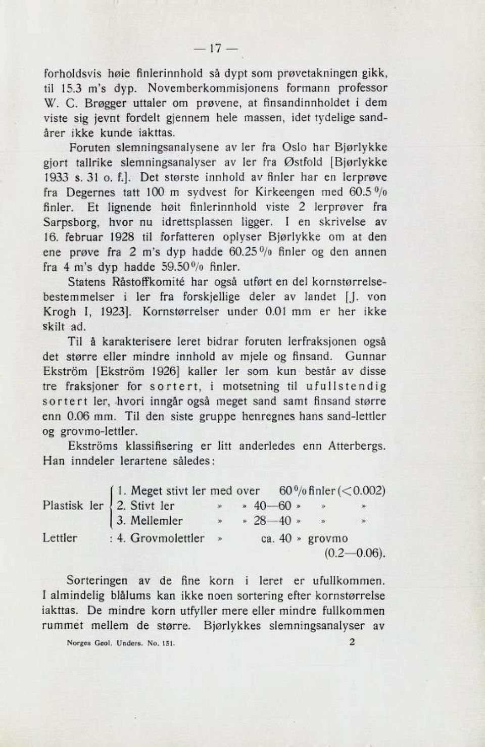 Foruten slemningsanalysene av ler fra Oslo har Bjørlykke gjort tallrike slemningsanalyser av ler fra Østfold [Bjørlykke 1933 8. 31 o. f.].