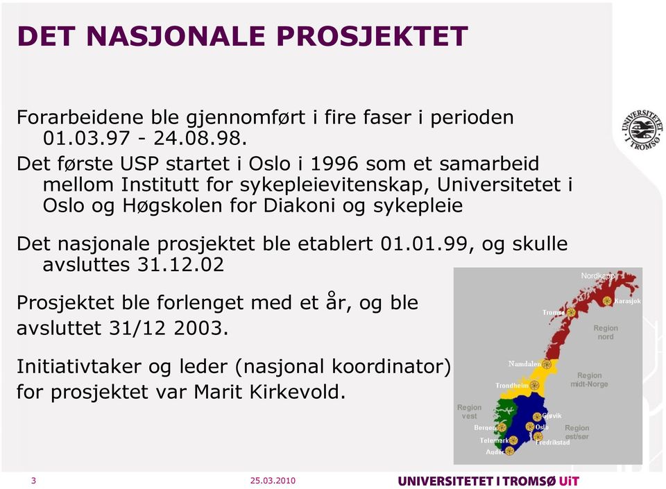 Høgskolen for Diakoni og sykepleie Det nasjonale prosjektet ble etablert 01.01.99, og skulle avsluttes 31.12.