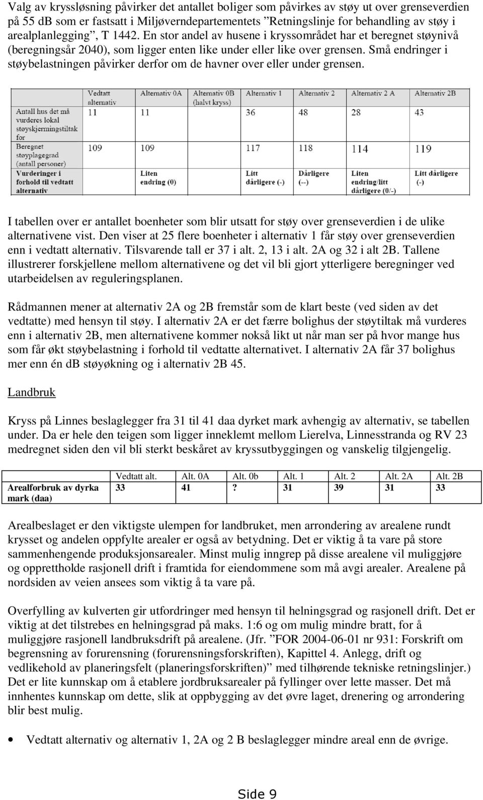 Små endringer i støybelastningen påvirker derfor om de havner over eller under grensen. I tabellen over er antallet boenheter som blir utsatt for støy over grenseverdien i de ulike alternativene vist.