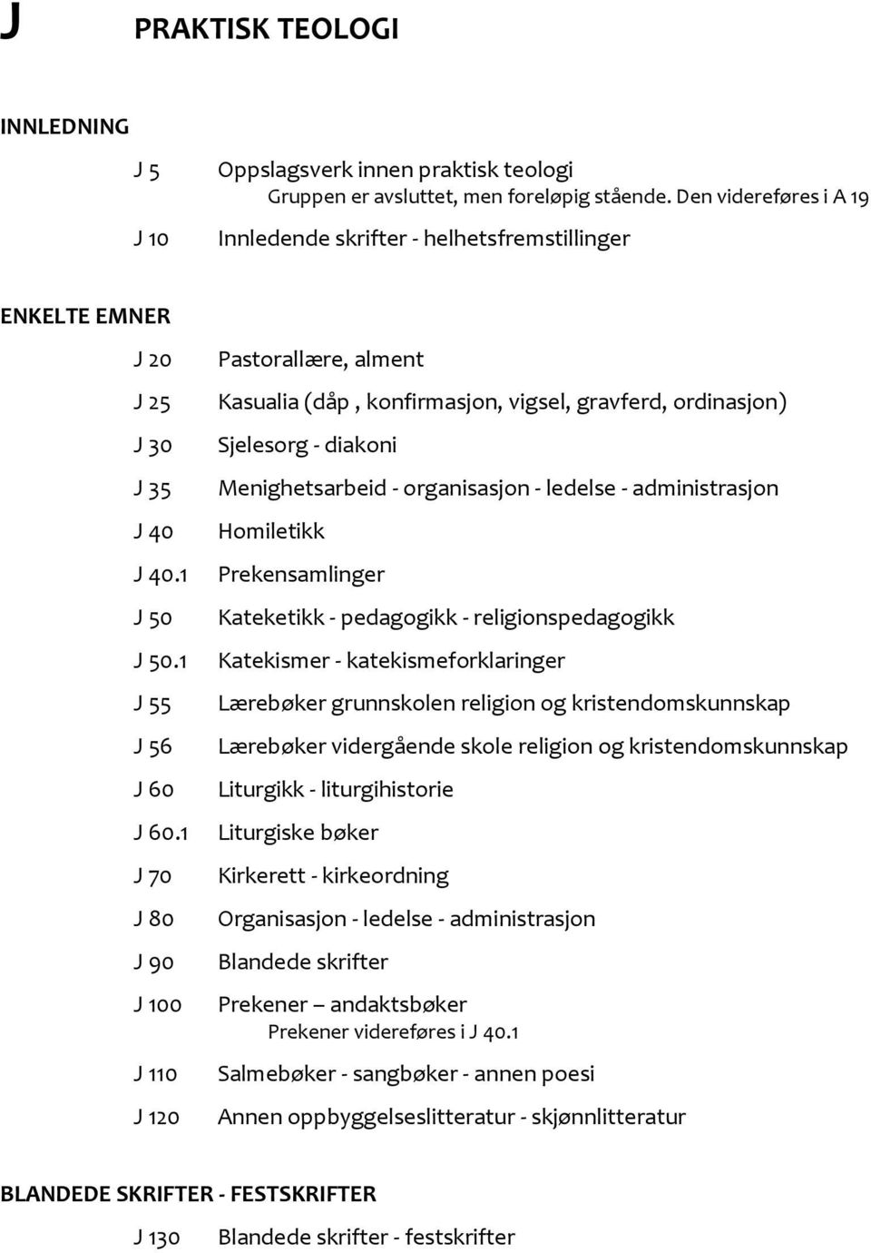 1 J 70 J 80 J 90 J 100 J 110 J 120 Pastorallære, alment Kasualia (dåp, konfirmasjon, vigsel, gravferd, ordinasjon) Sjelesorg - diakoni Menighetsarbeid - organisasjon - ledelse - administrasjon