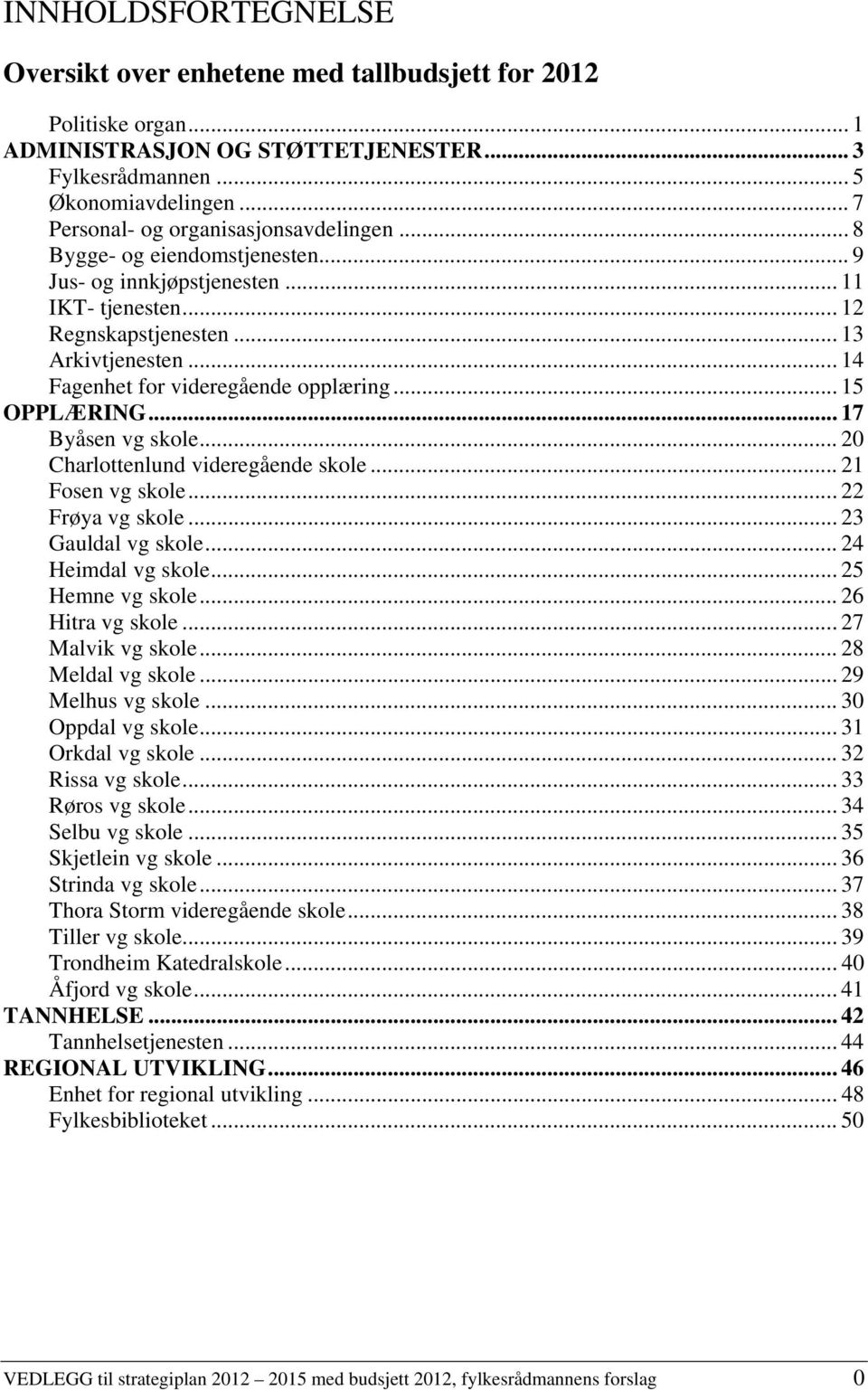 ..14 Fagenhet for videregående opplæring... 15 OPPLÆRING... 17 Byåsen vg skole... 20 Charlottenlund videregående skole... 21 Fosen vg skole...22 Frøya vg skole...23 Gauldal vg skole.