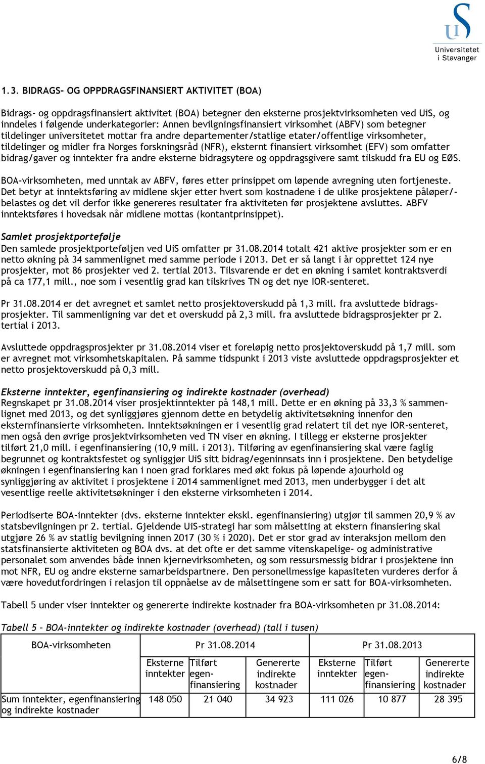 (NFR), eksternt finansiert virksomhet (EFV) som omfatter bidrag/gaver og inntekter fra andre eksterne bidragsytere og oppdragsgivere samt tilskudd fra EU og EØS.