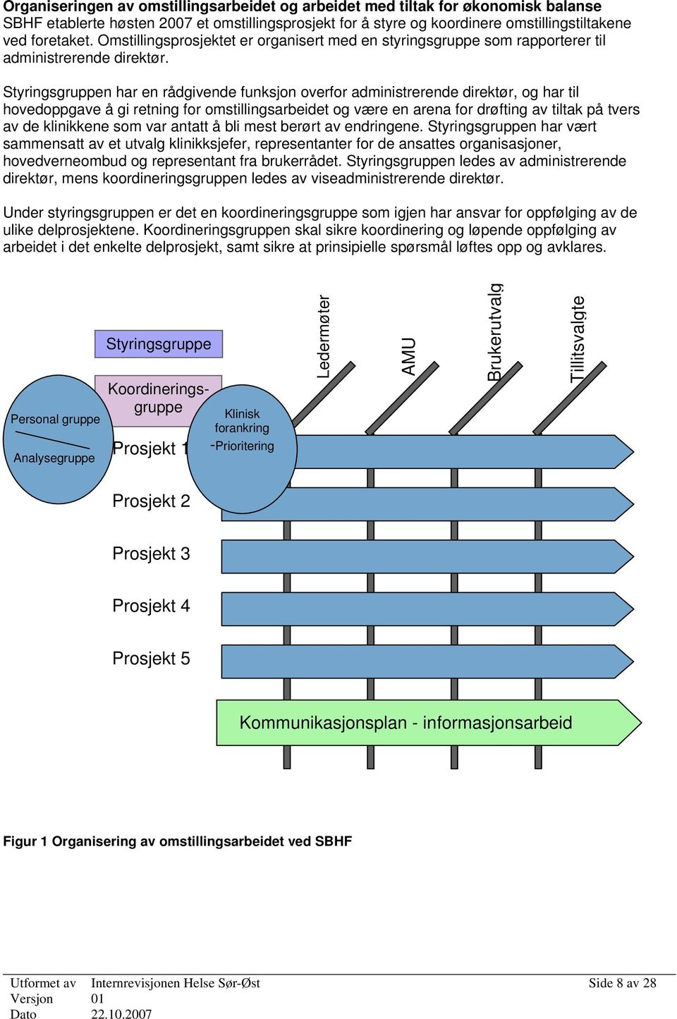 Styringsgruppen har en rådgivende funksjon overfor administrerende direktør, og har til hovedoppgave å gi retning for omstillingsarbeidet og være en arena for drøfting av tiltak på tvers av de