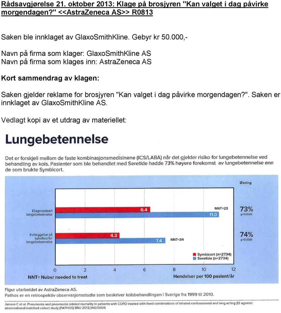 000,- Navn på firma som klager: GlaxoSmithKline AS Navn på firma som klages inn: AstraZeneca AS Kort sammendrag