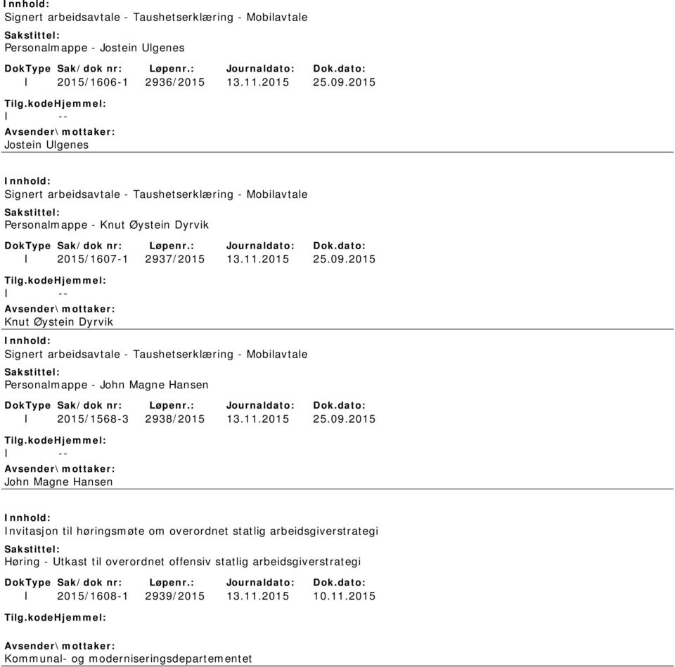 2015 Knut Øystein Dyrvik Personalmappe - John Magne Hansen I 2015/1568-3 2938/2015 13.11.2015 25.09.