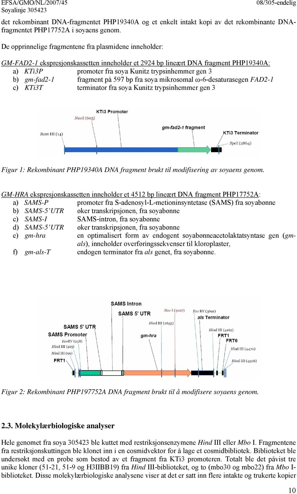 gm-fad2-1 fragment på 597 bp fra soya mikrosomal ω-6-desaturasegen FAD2-1 c) KTi3T terminator fra soya Kunitz trypsinhemmer gen 3 Figur 1: Rekombinant PHP19340A DNA fragment brukt til modifisering av