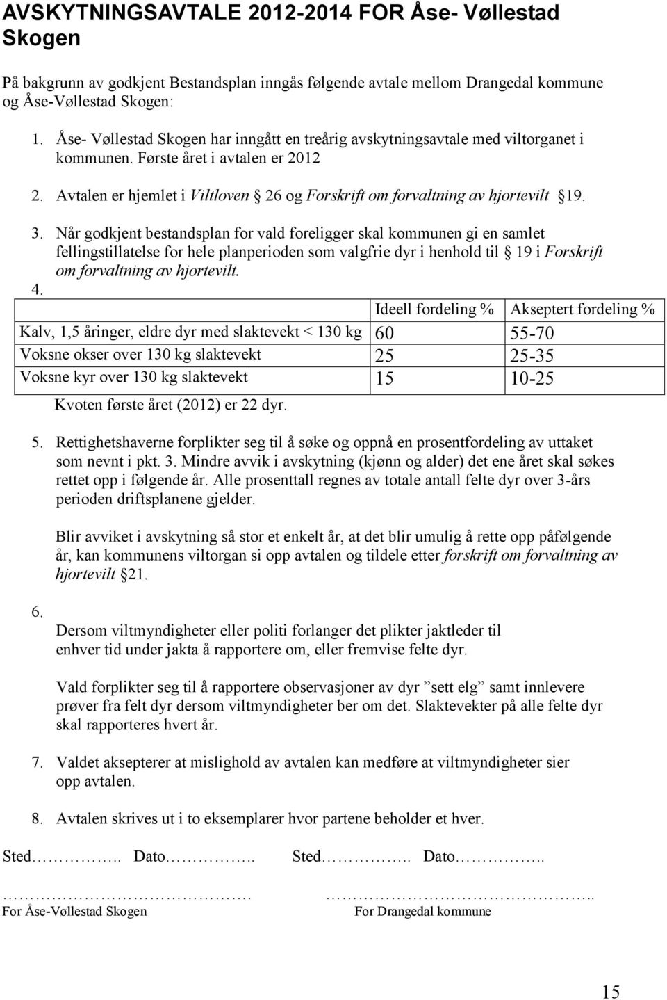 Avtalen er hjemlet i Viltloven 26 og Forskrift om forvaltning av hjortevilt 19. 3.