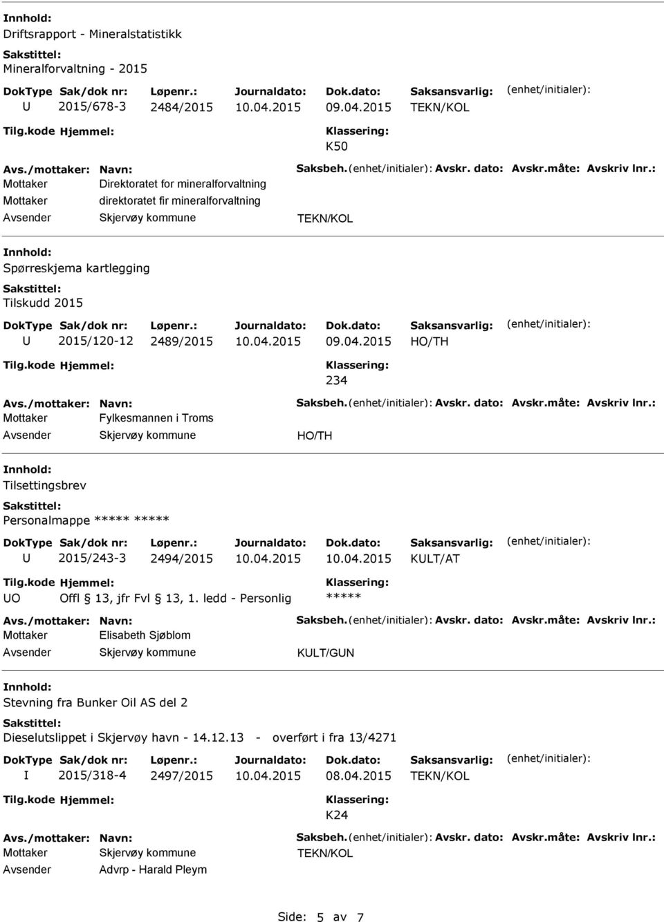 ***** ***** 2015/243-3 2494/2015 KLT/T O Offl 13, jfr Fvl 13, 1.