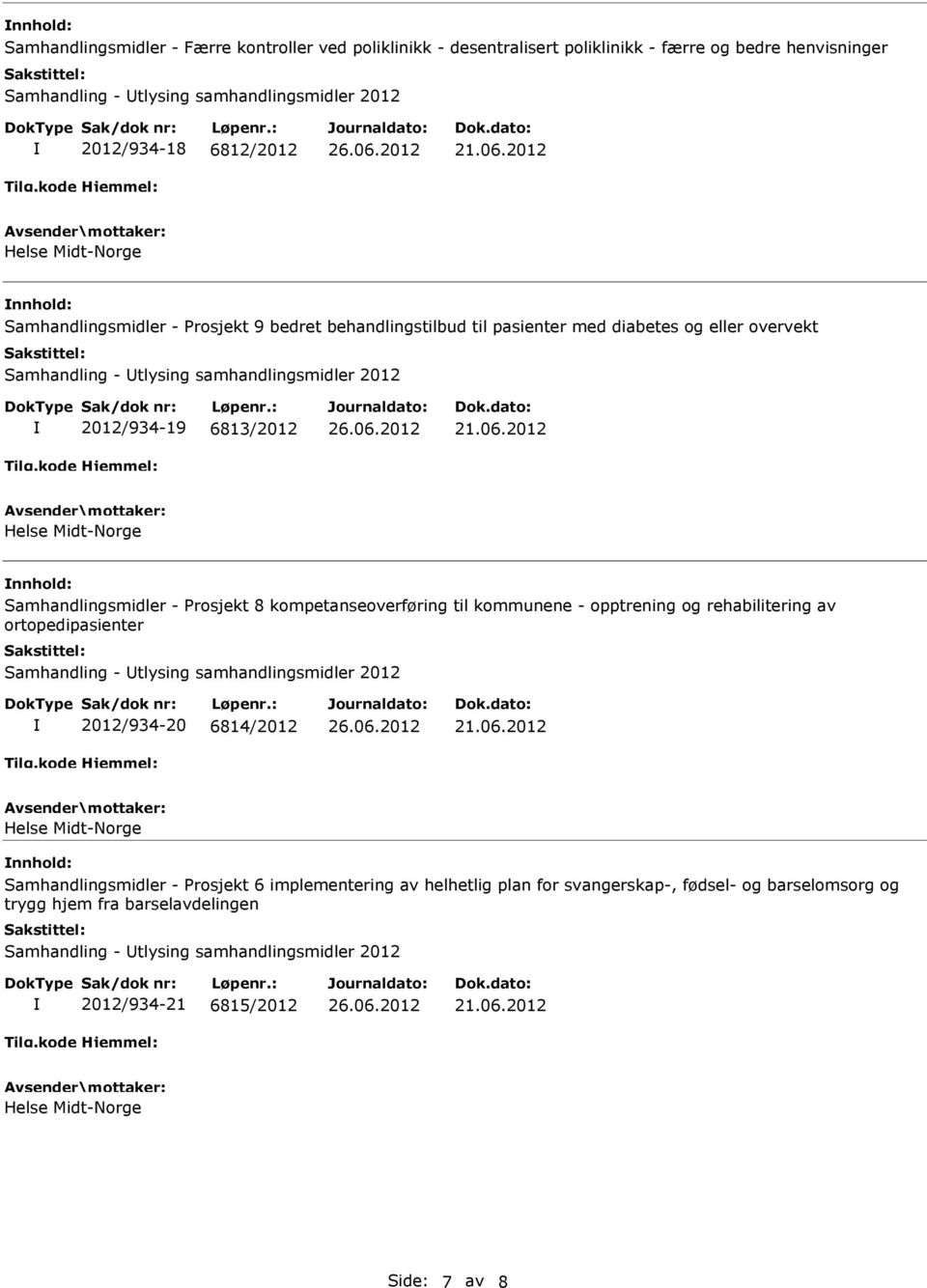 - Prosjekt 8 kompetanseoverføring til kommunene - opptrening og rehabilitering av ortopedipasienter 2012/934-20 6814/2012 nnhold: Samhandlingsmidler -