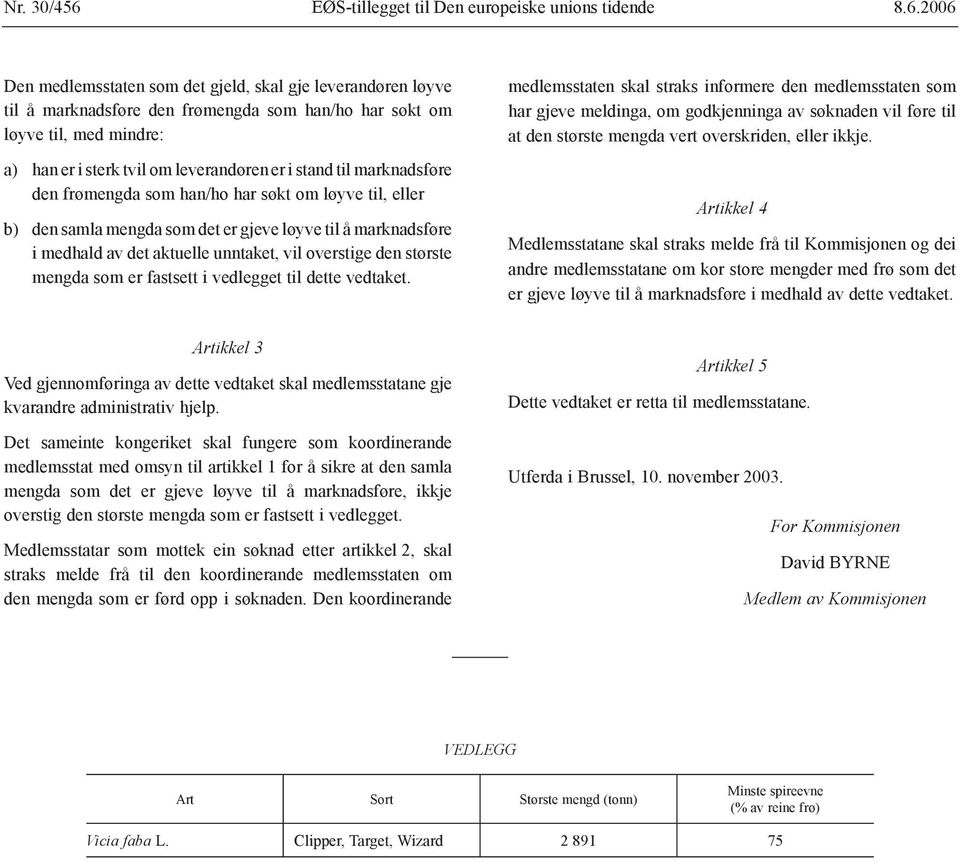 2006 Den medlemsstaten som det gjeld, skal gje leverandøren løyve til å marknadsføre den frømengda som han/ho har søkt om løyve til, med mindre: a) han er i sterk tvil om leverandøren er i stand til