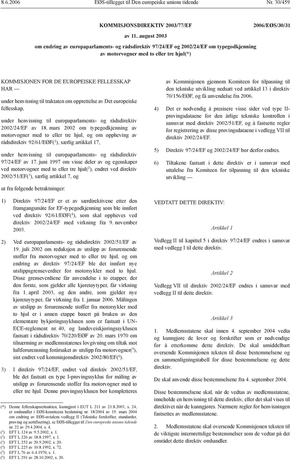 henvisning til traktaten om opprettelse av Det europeiske fellesskap, under henvisning til europaparlaments- og rådsdirektiv 2002/24/EF av 18.