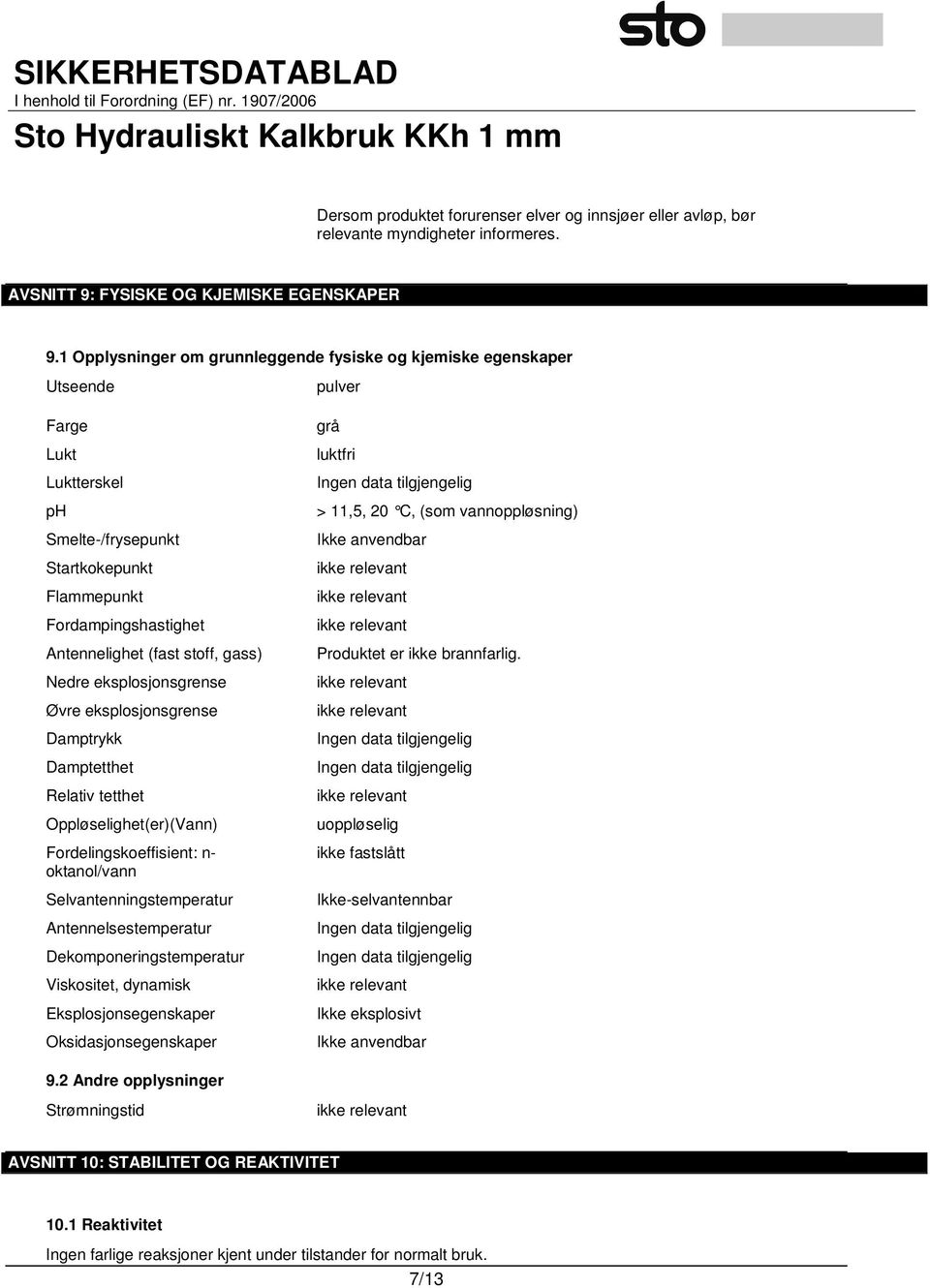 Nedre eksplosjonsgrense Øvre eksplosjonsgrense Damptrykk Damptetthet Relativ tetthet Oppløselighet(er)(Vann) Fordelingskoeffisient: n- oktanol/vann Selvantenningstemperatur Antennelsestemperatur