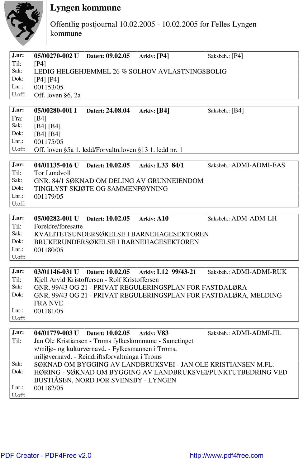 nr: 04/01135-016 U Datert: 10.02.05 Arkiv: L33 84/1 Saksbeh.: ADMI-ADMI-EAS Til: Tor Lundvoll Sak: GNR. 84/1 SØKNAD OM DELING AV GRUNNEIENDOM Dok: TINGLYST SKJØTE OG SAMMENFØYNING Lnr.: 001179/05 J.