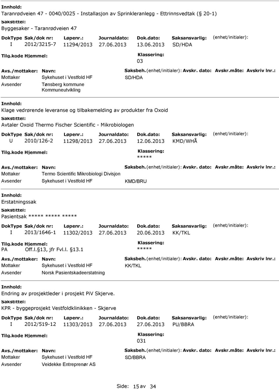 : SD/HDA Tønsberg kommune Kommuneutvikling Klage vedrørende leveranse og tilbakemelding av produkter fra Oxoid Avtaler Oxoid Thermo Fischer Scientific - Mikrobiologen 2010/126-2 11298/2013 12.06.