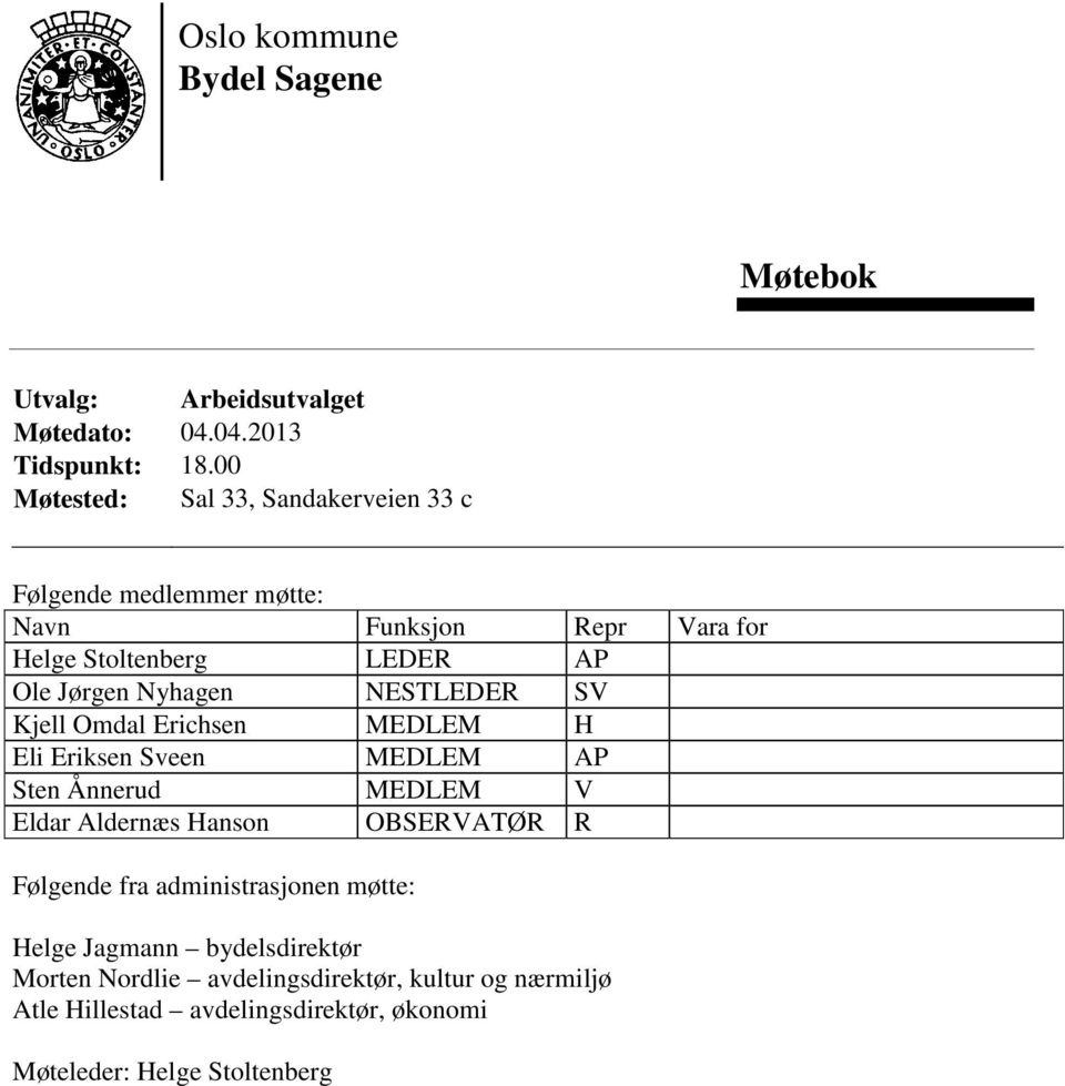 Nyhagen NESTLEDER SV Kjell Omdal Erichsen MEDLEM H Eli Eriksen Sveen MEDLEM AP Sten Ånnerud MEDLEM V Eldar Aldernæs Hanson OBSERVATØR R