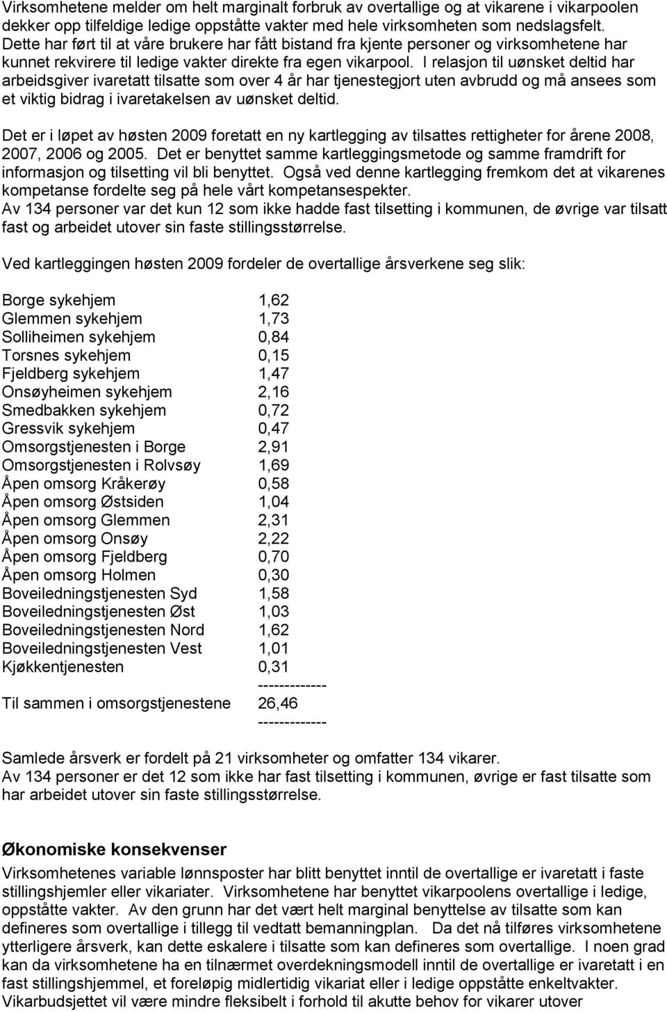 I relasjon til uønsket deltid har arbeidsgiver ivaretatt tilsatte som over 4 år har tjenestegjort uten avbrudd og må ansees som et viktig bidrag i ivaretakelsen av uønsket deltid.