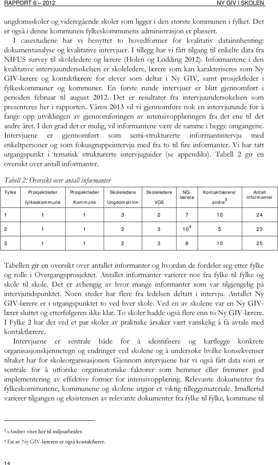 I tillegg har vi fått tilgang til enkelte data fra NIFUS survey til skoleledere og lærere (Holen og Lødding 2012).