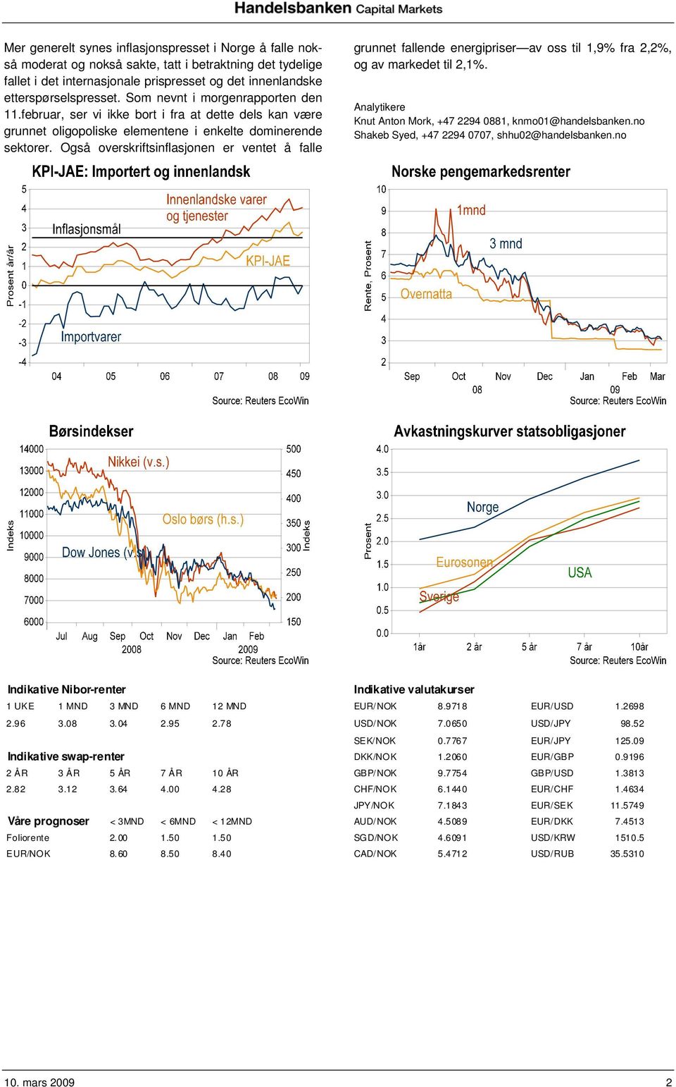 Også overskriftsinflasjonen er ventet å falle grunnet fallende energipriser av oss til 1,9% fra 2,2%, og av markedet til 2,1%. Analytikere Knut Anton Mork, +47 2294 0881, knmo01@handelsbanken.