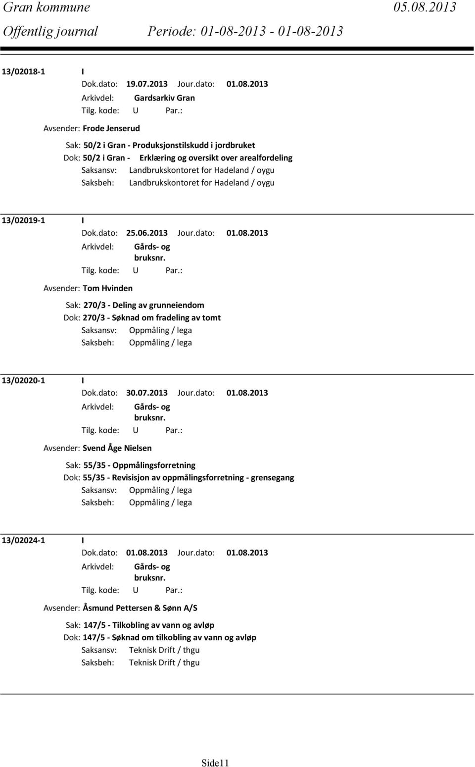 for Hadeland / oygu Saksbeh: Landbrukskontoret for Hadeland / oygu 13/02019-1 I Dok.dato: 25.06.2013 Jour.dato: 01.08.