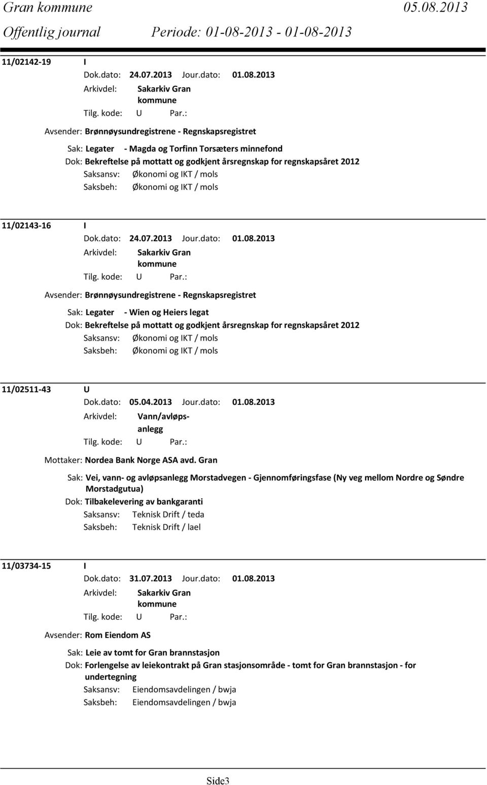 Økonomi og IKT / mols Saksbeh: Økonomi og IKT / mols 11/02143-16 I Dok.dato: 24.07.2013 Jour.dato: 01.08.