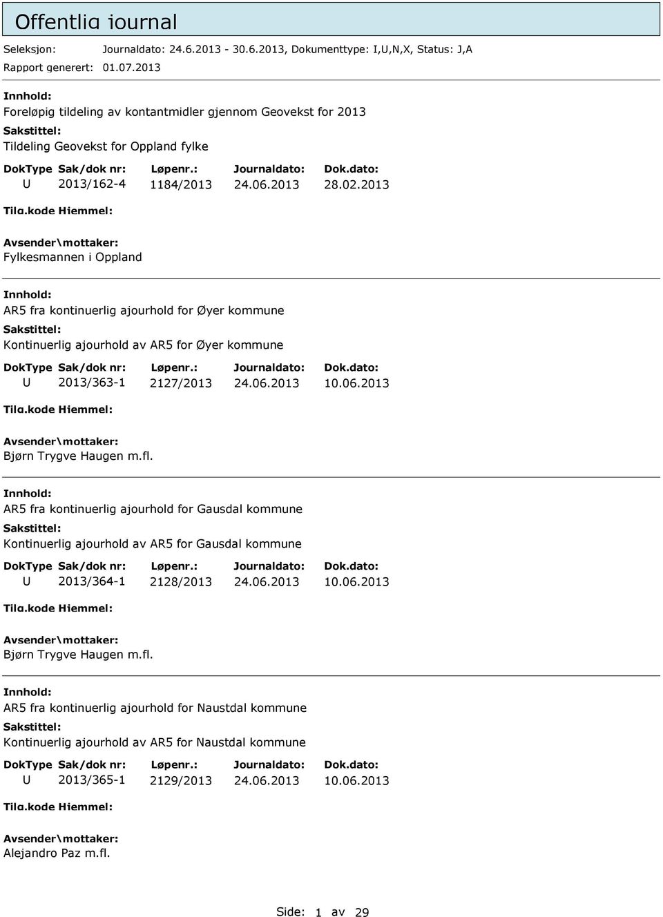 2013 Fylkesmannen i Oppland AR5 fra kontinuerlig ajourhold for Øyer kommune Kontinuerlig ajourhold av AR5 for Øyer kommune 2013/363-1 2127/2013 10.06.2013 Bjørn Trygve Haugen m.fl.