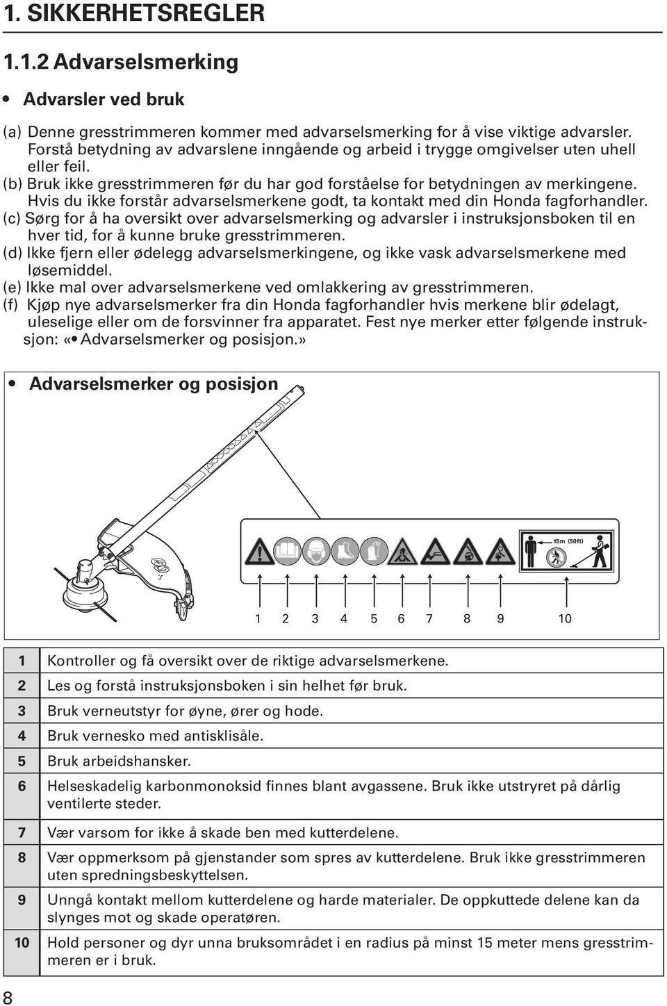 Hvis du ikke forstår advarselsmerkene godt, ta kontakt med din Honda fagforhandler.