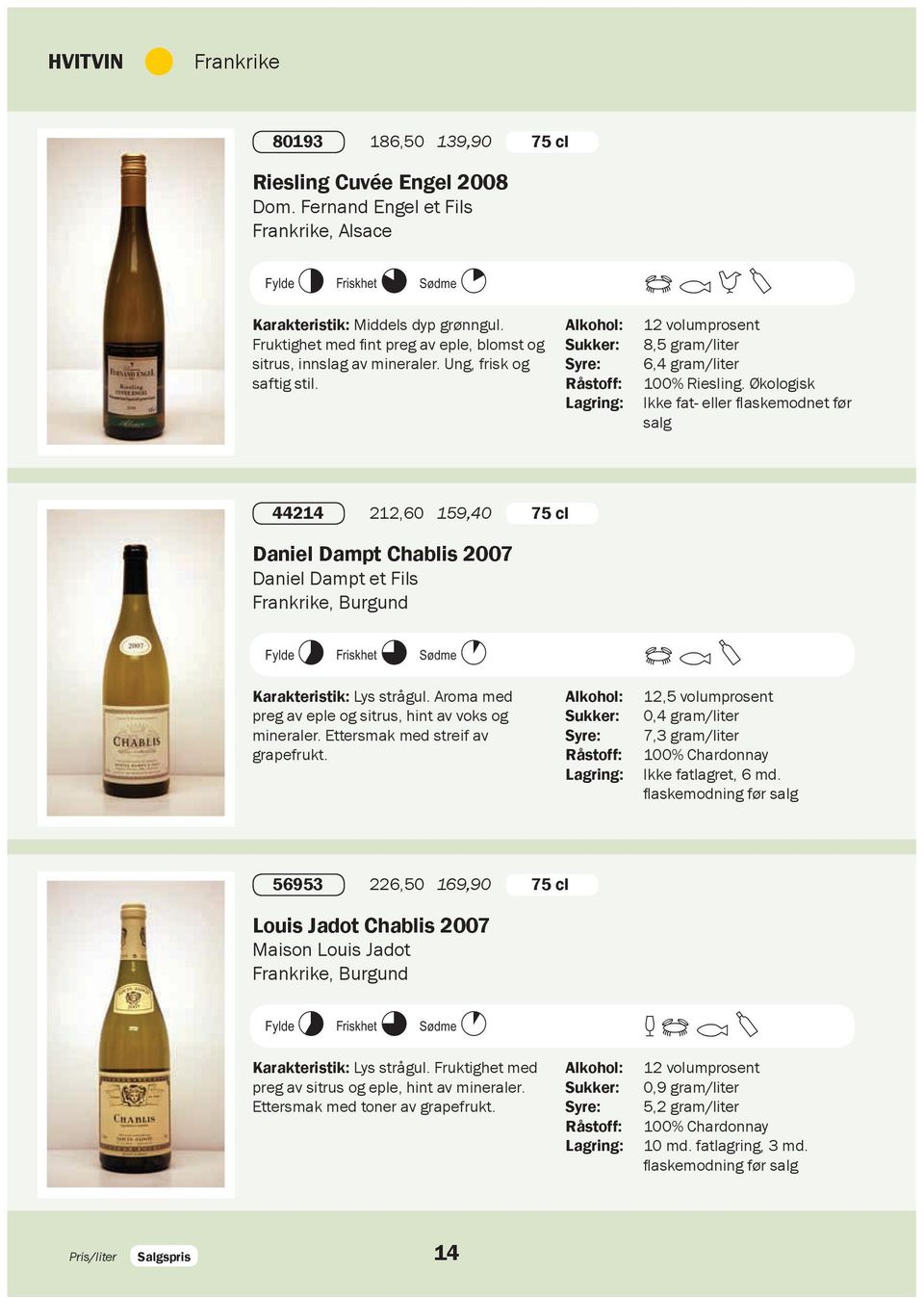 Økologisk Ikke fat- eller fl askemodnet før salg 44214 212,60 159,40 75 cl Daniel Dampt Chablis 2007 Daniel Dampt et Fils Frankrike, Burgund K7 N9 O1 Karakteristik: Lys strågul.