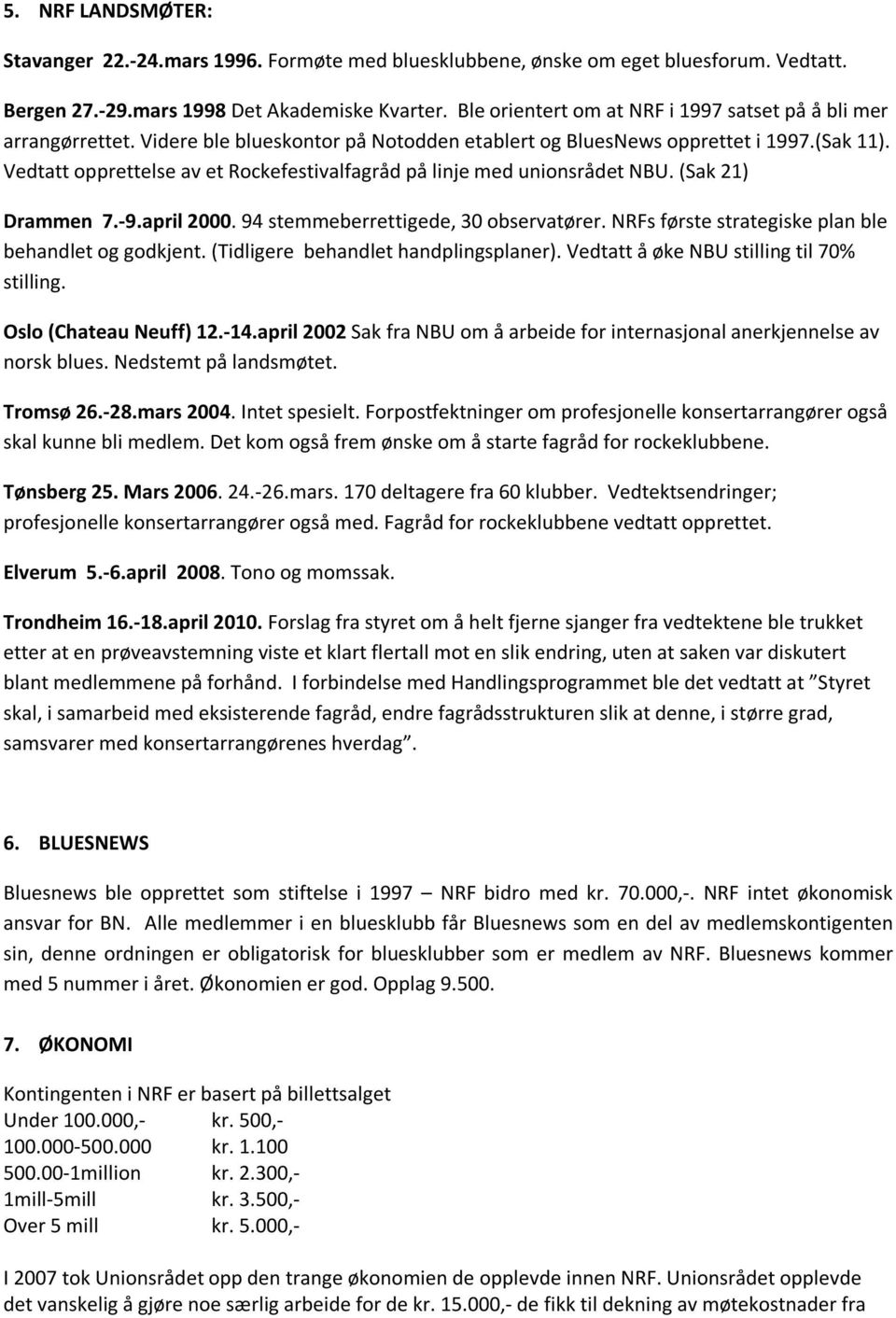 Vedtatt opprettelse av et Rockefestivalfagråd på linje med unionsrådet NBU. (Sak 21) Drammen 7.-9.april 2000. 94 stemmeberrettigede, 30 observatører.