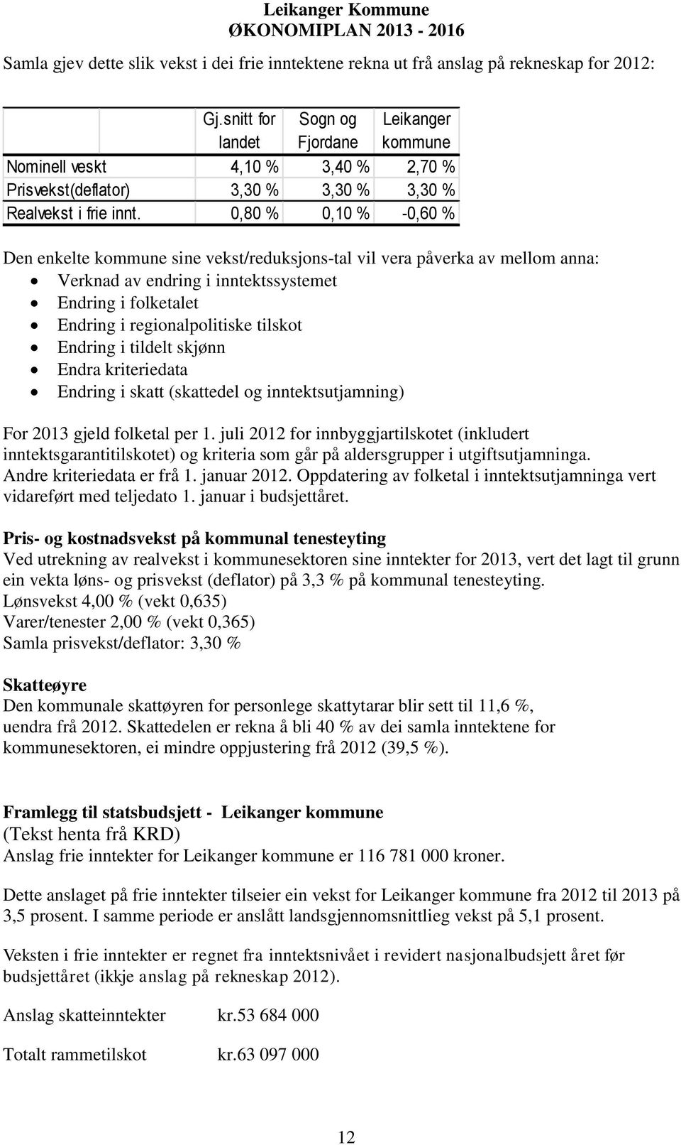 0,80 % 0,10 % -0,60 % Den enkelte kommune sine vekst/reduksjons-tal vil vera påverka av mellom anna: Verknad av endring i inntektssystemet Endring i folketalet Endring i regionalpolitiske tilskot