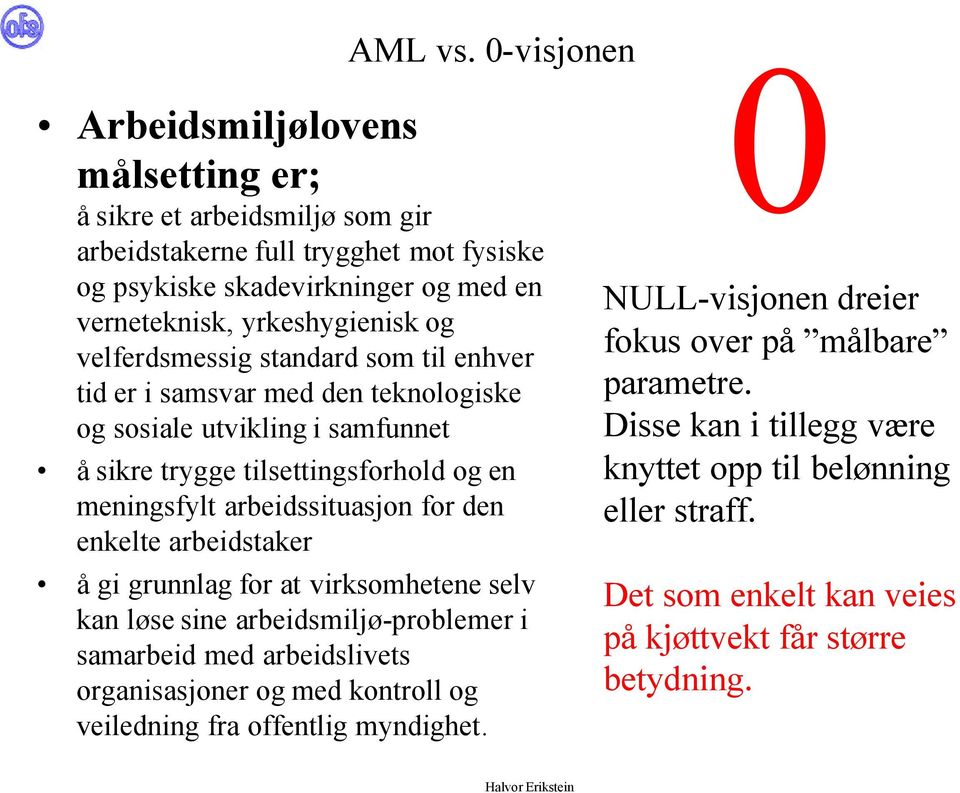 velferdsmessig standard som til enhver tid er i samsvar med den teknologiske og sosiale utvikling i samfunnet å sikre trygge tilsettingsforhold og en meningsfylt arbeidssituasjon for den