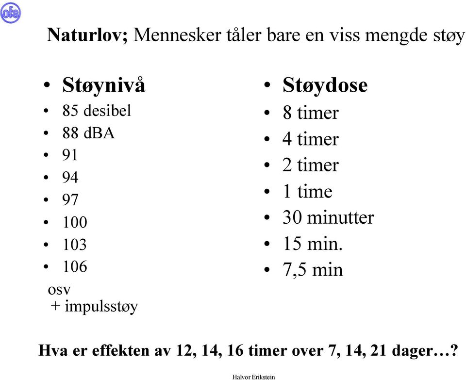 Støydose 8 timer 4 timer 2 timer 1 time 30 minutter 15 min.