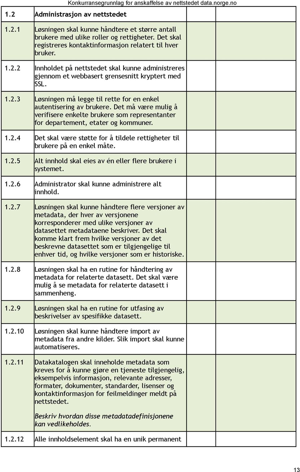 Det må være mulig å verifisere enkelte brukere som representanter for departement, etater og kommuner. 1.2.4 Det skal være støtte for å tildele rettigheter til brukere på en enkel måte. 1.2.5 Alt innhold skal eies av én eller flere brukere i systemet.