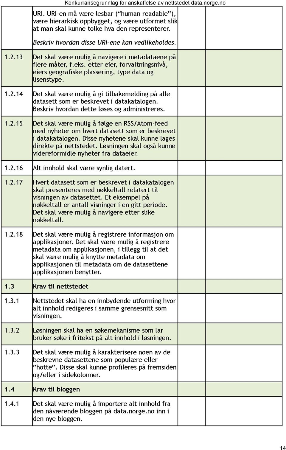 14 Det skal være mulig å gi tilbakemelding på alle datasett som er beskrevet i datakatalogen. Beskriv hvordan dette løses og administreres. 1.2.