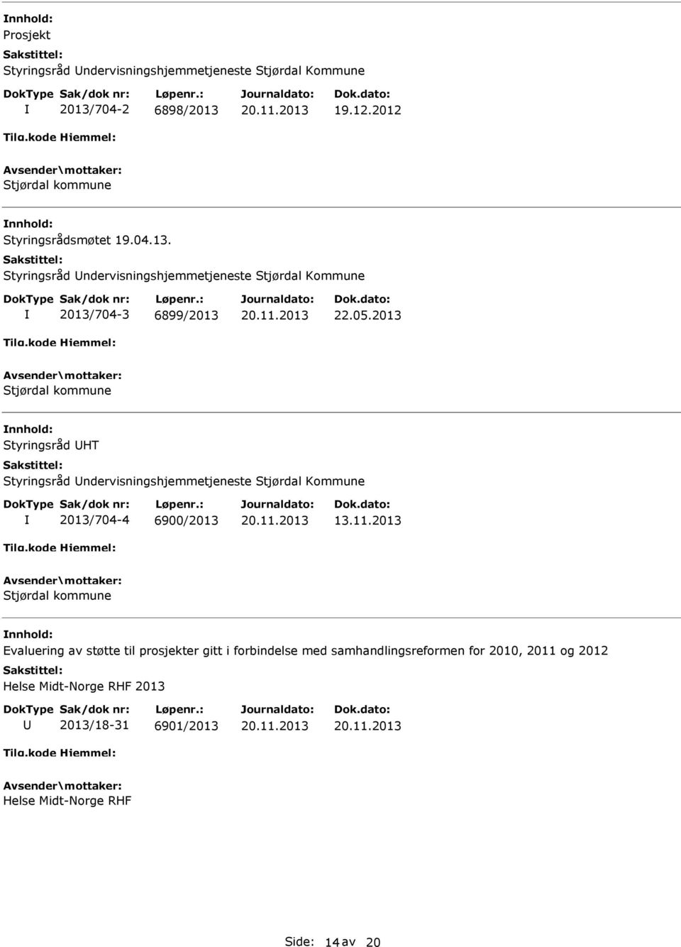 05.2013 Stjørdal kommune Styringsråd HT Styringsråd ndervisningshjemmetjeneste Stjørdal Kommune 2013/704-4 6900/2013 13.11.