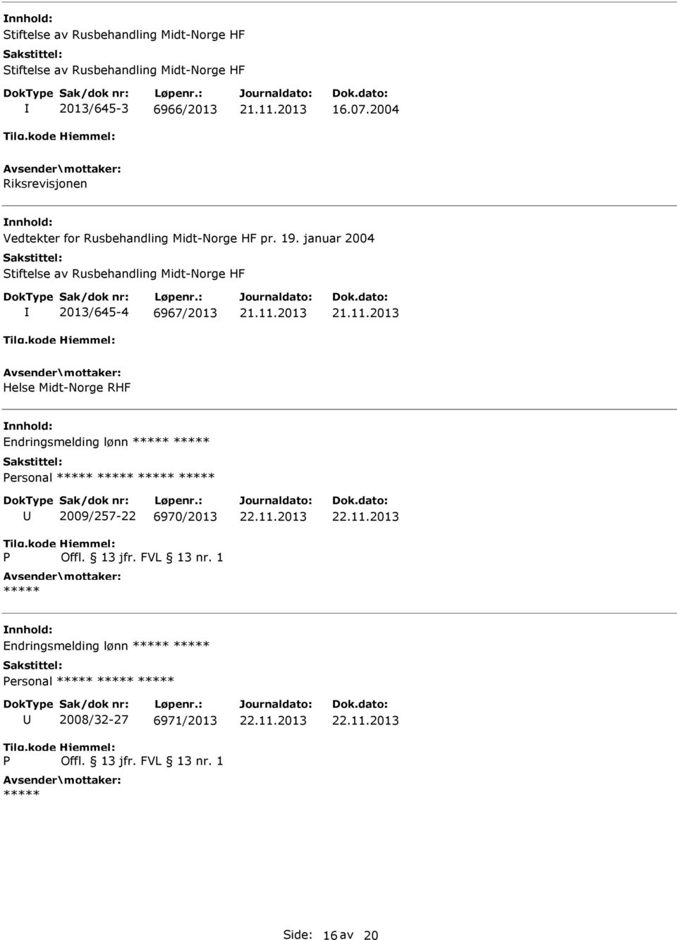 januar 2004 Stiftelse av Rusbehandling Midt-Norge HF 2013/645-4 6967/2013 21.11.