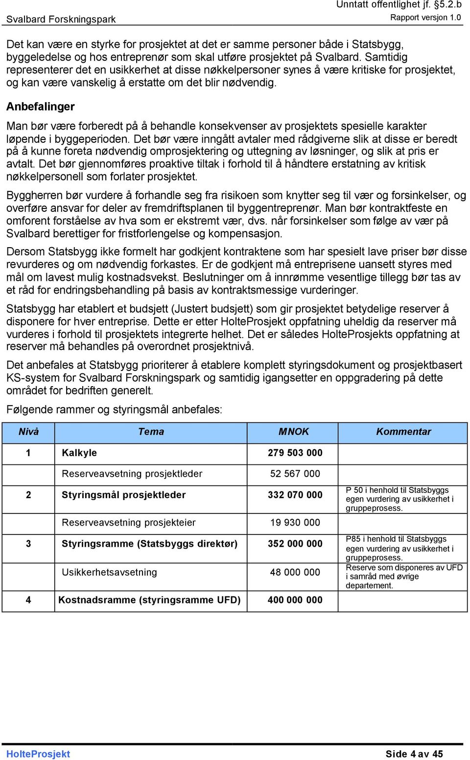 Anbefalinger Man bør være forberedt på å behandle konsekvenser av prosjektets spesielle karakter løpende i byggeperioden.