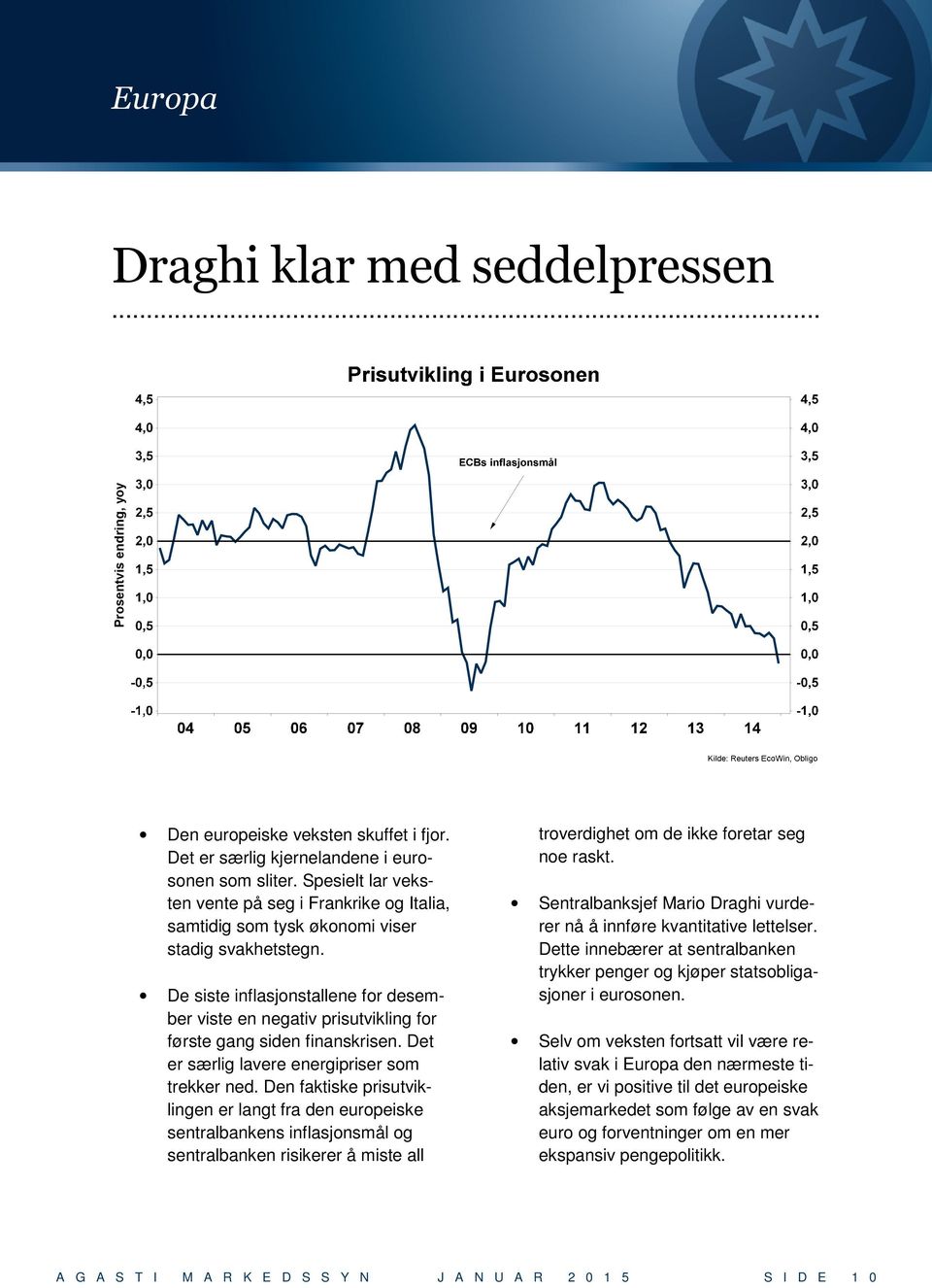 De siste inflasjonstallene for desember viste en negativ prisutvikling for første gang siden finanskrisen. Det er særlig lavere energipriser som trekker ned.