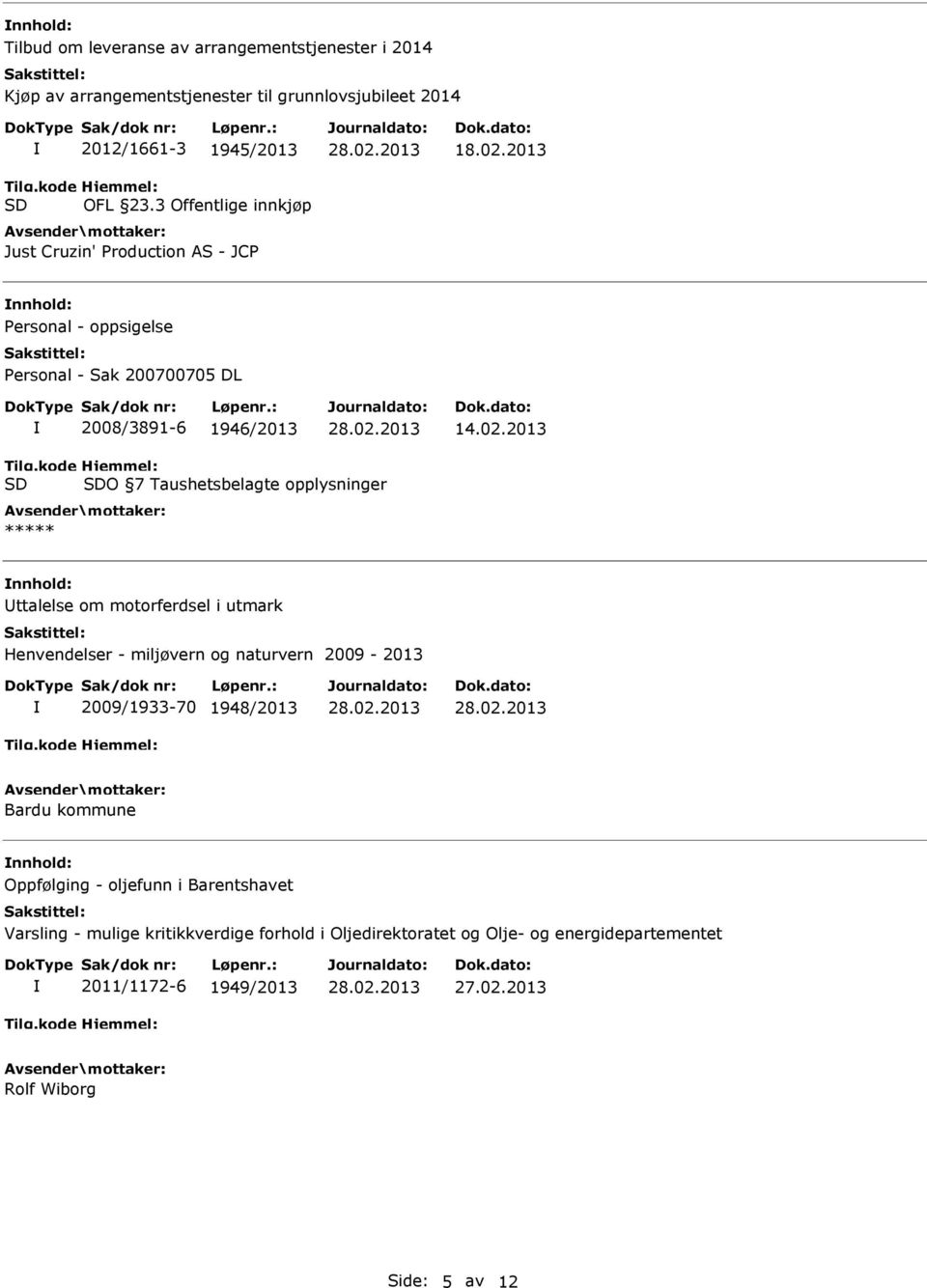 2013 O 7 Taushetsbelagte opplysninger ***** nnhold: Uttalelse om motorferdsel i utmark Henvendelser - miljøvern og naturvern