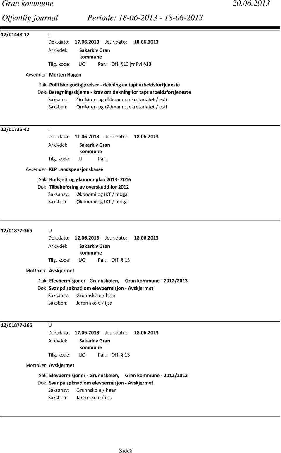 rådmannssekretariatet / esti Saksbeh: Ordfører og rådmannssekretariatet / esti 12/01735 42 I Dok.dato: 11.06.