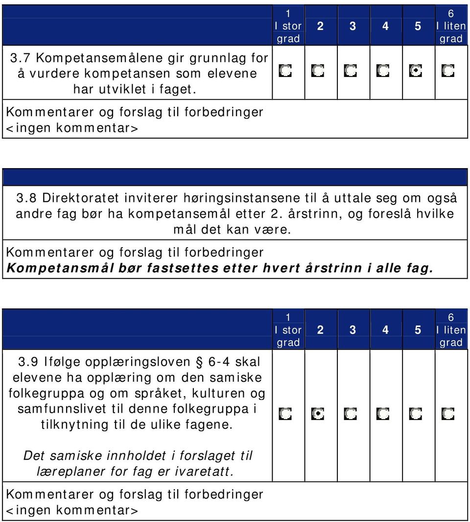 årstrinn, og foreslå hvilke mål det kan være. Kompetansmål bør fastsettes etter hvert årstrinn i alle fag. 3.