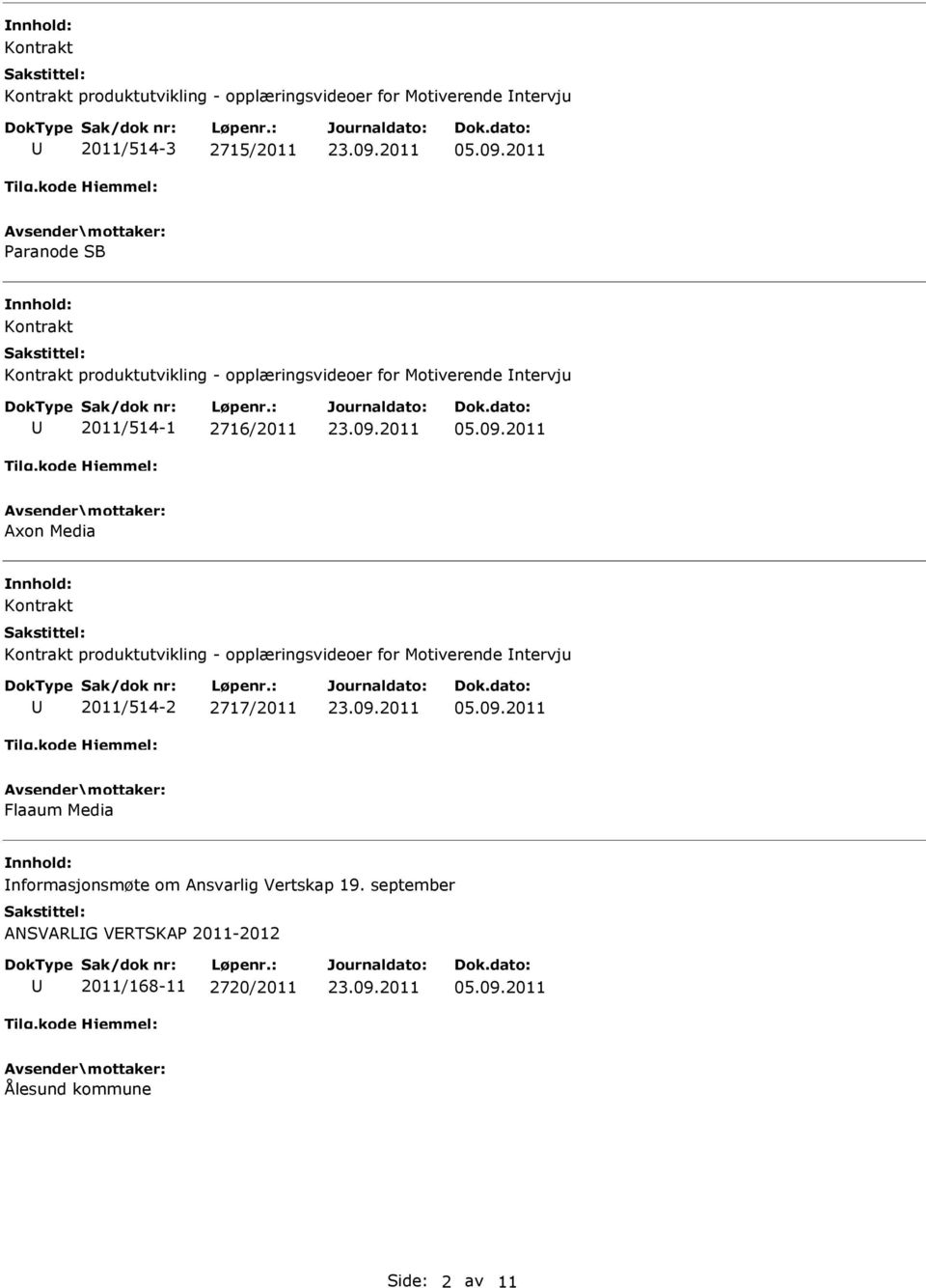 2011 Axon Media Kontrakt Kontrakt produktutvikling - opplæringsvideoer for Motiverende ntervju 2011/514-2 2717/2011 05.09.