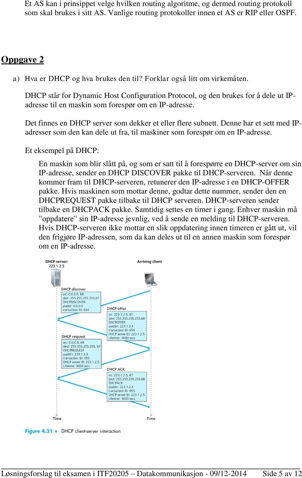 DHCP står for Dynamic Host Configuration Protocol, og den brukes for å dele ut IPadresse til en maskin som forespør om en IP-adresse. Det finnes en DHCP server som dekker et eller flere subnett.