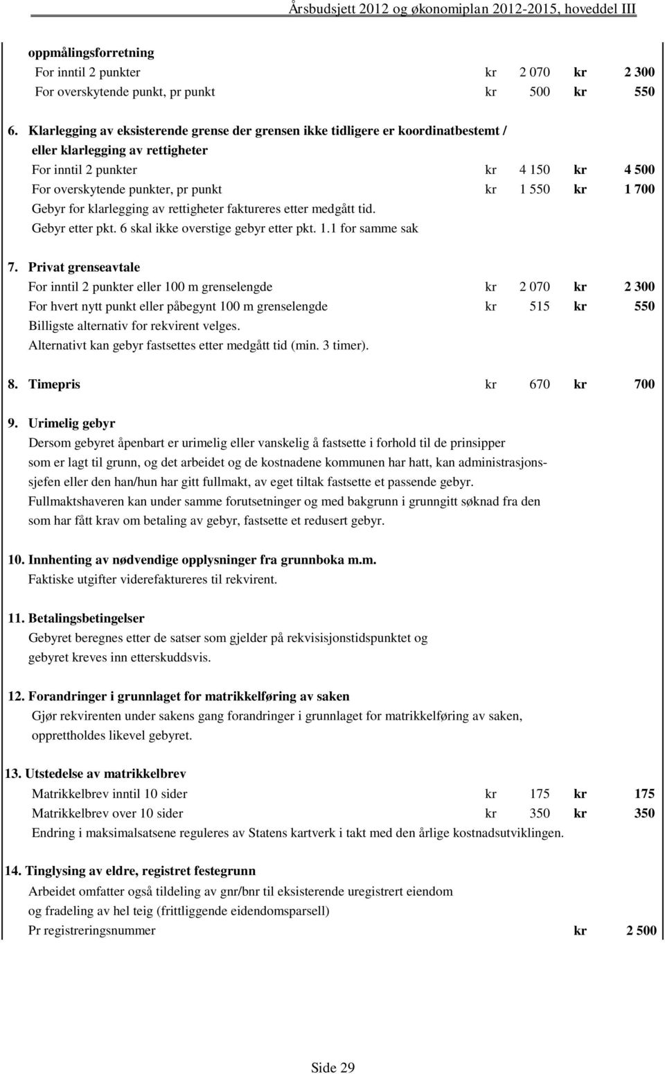 kr 1 700 Gebyr for klarlegging av rettigheter faktureres etter medgått tid. Gebyr etter pkt. 6 skal ikke overstige gebyr etter pkt. 1.1 for samme sak 7.