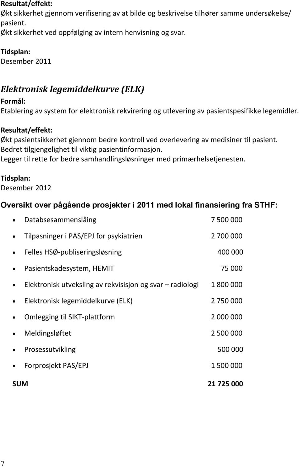 Resultat/effekt: Økt pasientsikkerhet gjennom bedre kontroll ved overlevering av medisiner til pasient. Bedret tilgjengelighet til viktig pasientinformasjon.