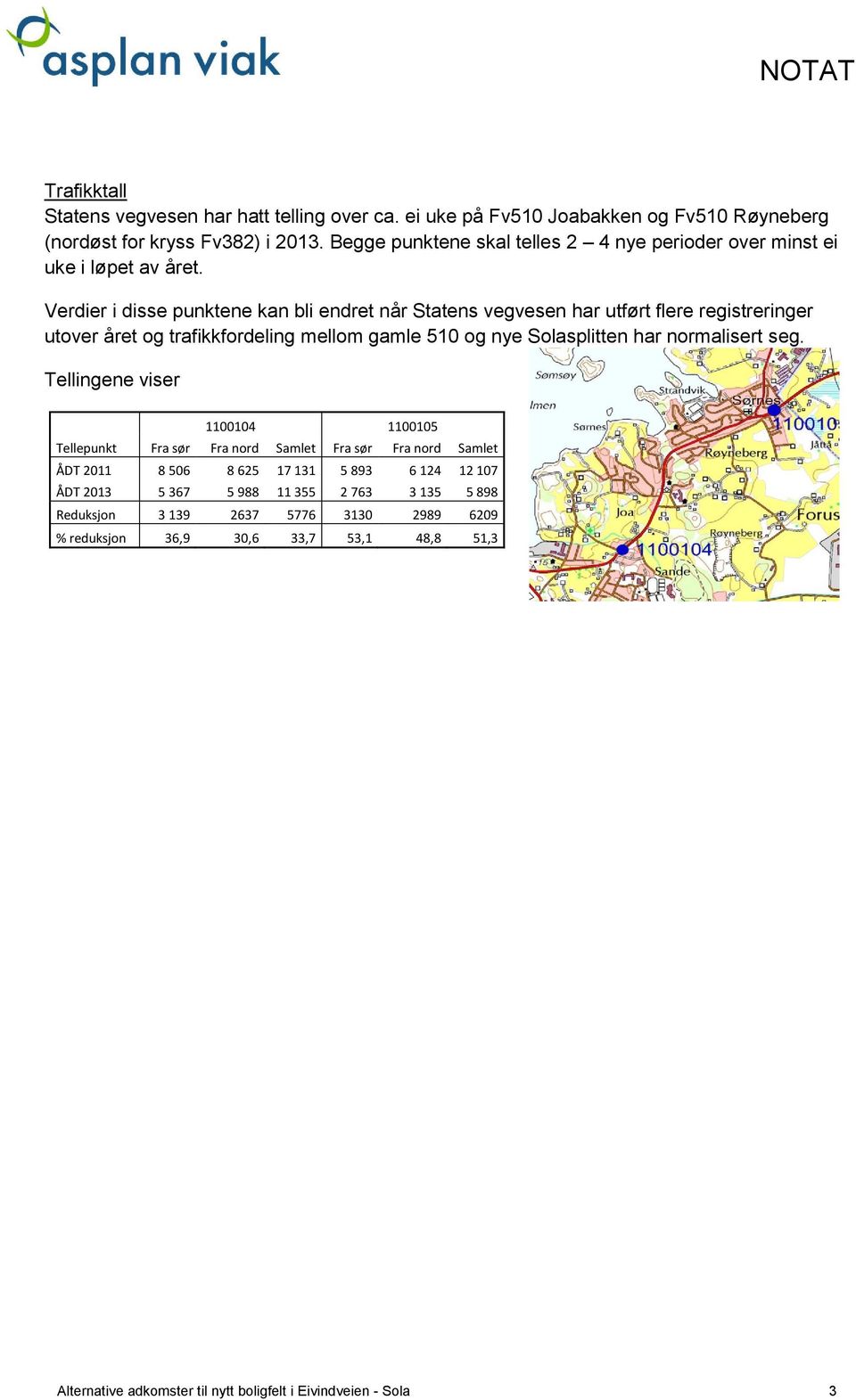 Verdier i disse punktene kan bli endret når Statens vegvesen har utført flere registreringer utover året og trafikkfordeling mellom gamle 510 og nye Solasplitten har normalisert seg.