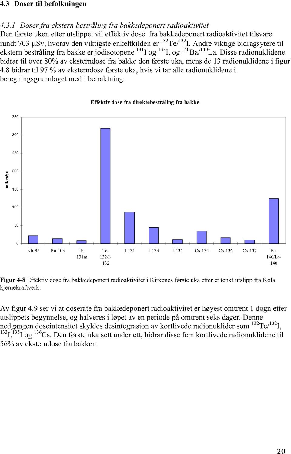 Disse radionuklidene bidrar til over 8% av eksterndose fra bakke den første uka, mens de 13 radionuklidene i figur 4.