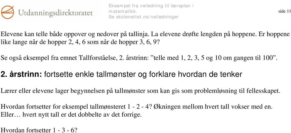 årstrinn: telle med 1, 2,